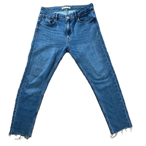 Zara High Rise Raw Hem Straight Jeans Women’s Size 32 - Picture 2 of 6